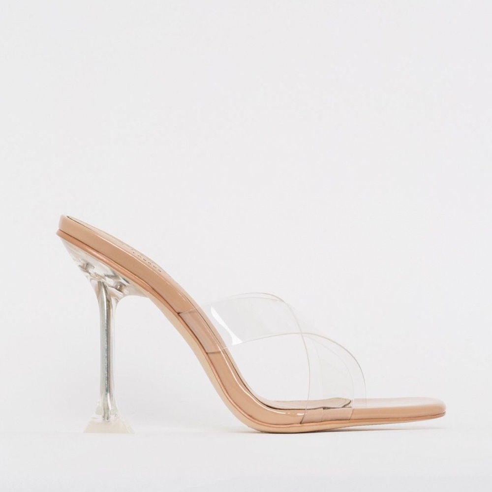 Simmi Nude Patent Perspex Clear Mule Heels Size 5